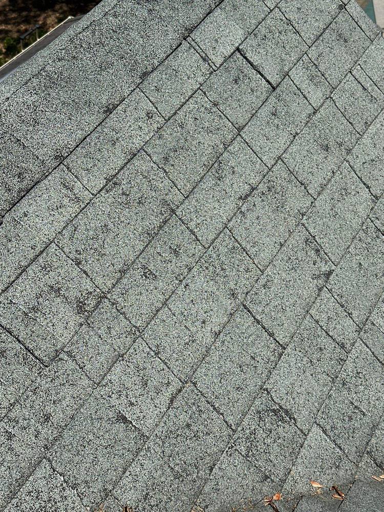 Subtle hail damage on gray asphalt shingles barely visible to untrained eye, Fauquier County roof
